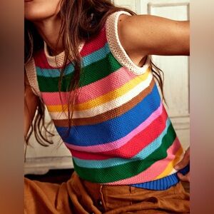 Boden Callie Crochet Trim Tank Rainbow Stripe XS